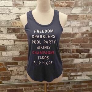 Summer Navy Blue  Forth of July Sleeveless Workout Shirt Size S